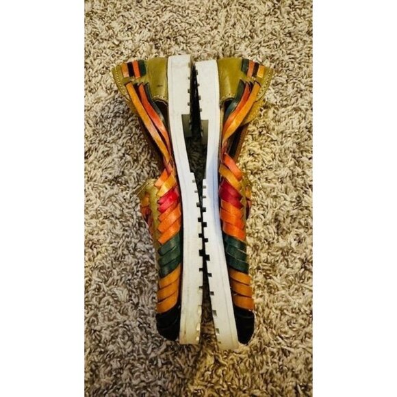 Mexican Artesanias Juniors Handcrafted Leather Multi-Color Slip on Sandals 4/7.5 - Picture 4 of 5